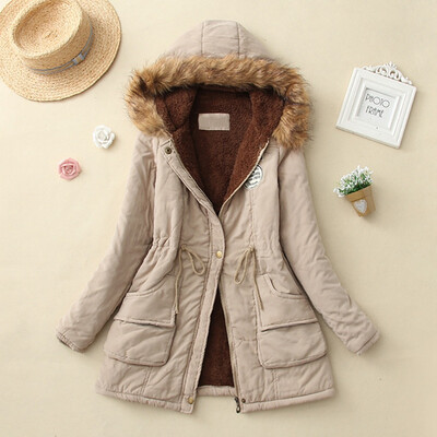 

Women Winter Warm Plush Coat Long-sleeved Hooded Cotton Jacket Solid Color Light Down Tops