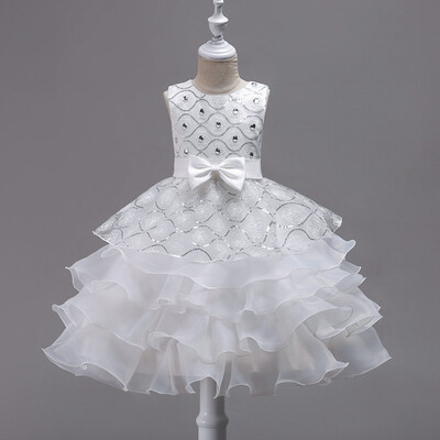 

Newest Dresses Girls Children Princess Girls Embroidery Beaded Sequined Gauze Dance Performances Sleeveless Big Bow Dress