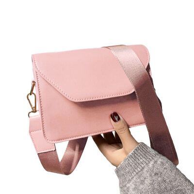 

Solid Color Wide Strap Square Faux Leather Flap Women Crossbody Shoulder Bag