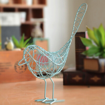 

New Garden Wrought Iron Bird Ornaments Gift Crafts Metal Craft Wire Iron Bird Home Living Room Decoration Black&white blue