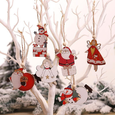

Christmas Wooden Doll Pendant Santa Snowman Angel 6 Different Patterns Wood-carving Widget Christmas Decoration Children Gifts