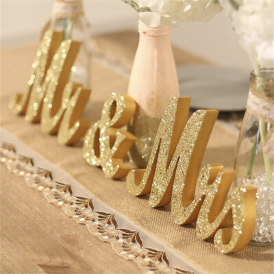 

3pcsset mr mrs wedding Wooden Signs DIY Party Decoration Gold Powder MR & MRS Letter Ornaments