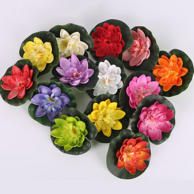 

5PCS Artificial Lotus Water Lily Floating Flowers with Leaves for Home Garden Pond Aquarium Wedding Holiday Party Garden Decor