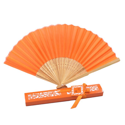 

Wedding Decoration Back Ceremony Solid Color Elegant Silk Cloth Folding Fan 12 Colors Party Decoration