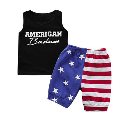 

Summer Baby Boy Adorable Letter Print Sleeveless Vest Tops Star Stripe Pattern Shorts Casual Outfits 0-36M