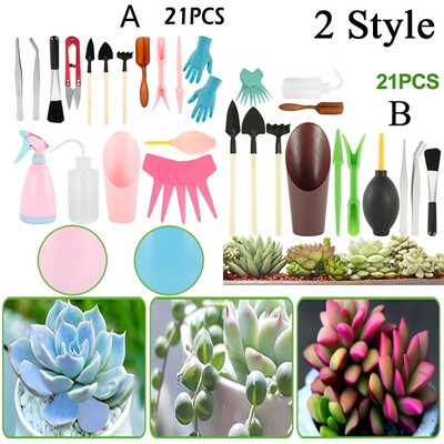 

21PCS 2 Styles Mini Garden Transplanting Tools Set Succulent Potted Gardening Tools Indoor Miniature Fairy Garden Care
