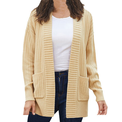 

Tailored Women Winter Knitwear Blouse Long Sleeve Pocket Ladies Outwear Overcoat Coats