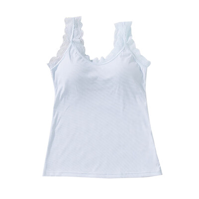 

Summer Women Sexy Sleeveless Female Padded Short O Neck Solid Lace Patchwork Slim Vest Women
