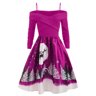 

Gobestart Women Casual Christmas Day Long Sleeve Print Dress Plus Size Party Dress
