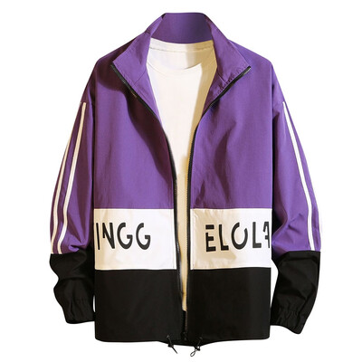 

Gobestart Mens Casual Fashion Patchwork Letters Zipper Loose Outwear Tops Jacket Blouse