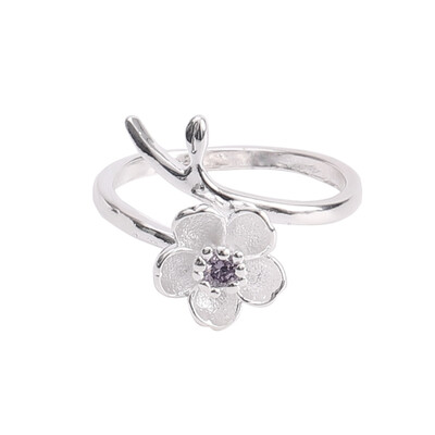 

Women Fashion Exquisite Zircon Cherry Blossom Silver Ring Diamond Engagement Ring Flower Opening Adjustable Ring