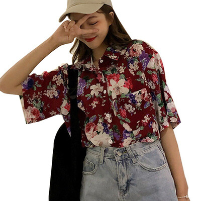 

Harajuku Women Blouse&Tops Printed Short Sleeve Casual blusas Hawaiian Holiday Beach Versatile Female Lady Shirts