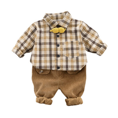 

Autumn Baby Boys Set Casual Long Sleeve Plaid Print Shirt TopsPants Trouser Set