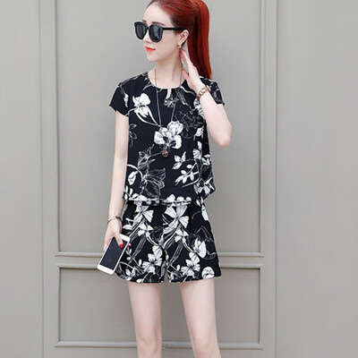 

Fashion O-Neck Floral Print Two Piece Set Outfits for Women Summer Casual Loose Two Piece Set Women Sets Plus Size New