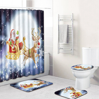 

4PcsSet Bathroom Merry Christmas Bell Christmas Style Decor-Non-Slip Pedestal Rug Lid Toilet Cover Bath Mat