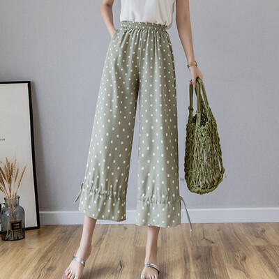 

Vintage Dot Printing Wide Leg Pants Women High Waist Loose Trousers Candy Color Lace Up Leg Female Streetwear Casual Pants