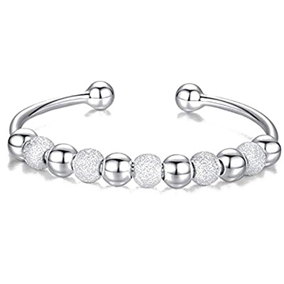 

Women Girls Silver Transfer Beads Bracelet Open Cuff Lucky Bangle Wristband Gift Decor Accessory
