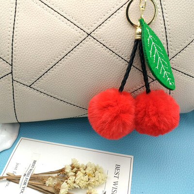 

Cherry Key Chain Soft Faux Fur Ball Pompom Key Ring Handbag Purse Car Pendant Ornament Decor--Pink