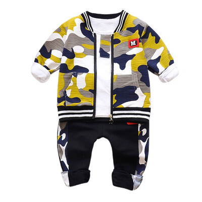 

Children Clothes Set New Autumn Baby Boys Long-sleeved TeesCoatPants 3pcs Children Camouflage Print Clothing 1-5Y