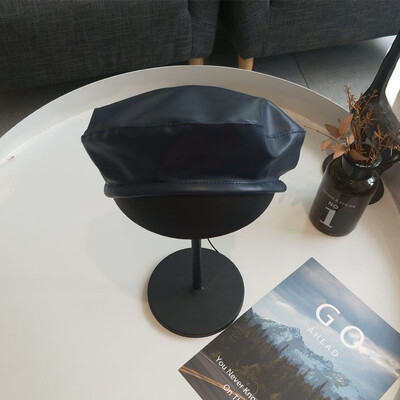 

New Fashion Women PU Leather Beret Warm French Fluffy Beanie Beret Hat Cap