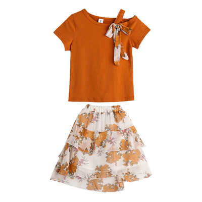 

Summer Girls Clothes Sets Baby Girl Short Sleeve Shirt TopFloral Chiffon Skirts Kids Clothing Printed Childrens Clothes 2pcs