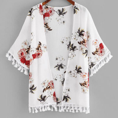 

Print Chiffon Sunscreen Beach Wear Bloues Shirts Casual Spliced Chiffon Bloues