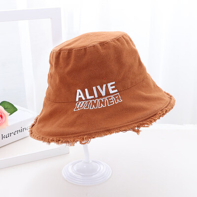 

Korean style new-style rough-edge cowboy fishermans hat pure color womens hat casual flat-top hat big-edge sun-shading cap