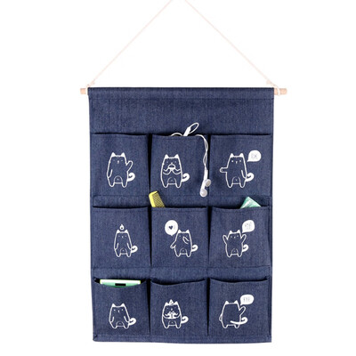 

Linen Cotton Fabric Wall Door Closet Hanging Storage Bag With 9 Pockets Over Door Organizer Wall Mounted Bag For Room Bathroom