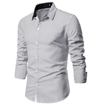 

Tailored Mens Dot Button Slim Fit Turn-Down Collar Long Sleeve Top Blouse Shirt