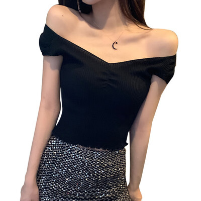 

New Fashion Solid Color Long Sleeve T Shirt Women Sexy V Neck Crop Top Tees White Black Korean Casual Women T-shirt