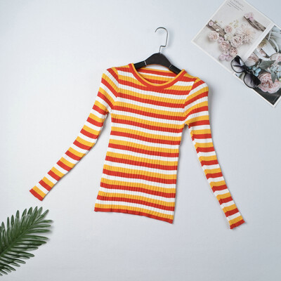 

Autumn Fashion Sweater Round Neck Striped Sweater Slim Long-sleeved Knit Striped Sweater