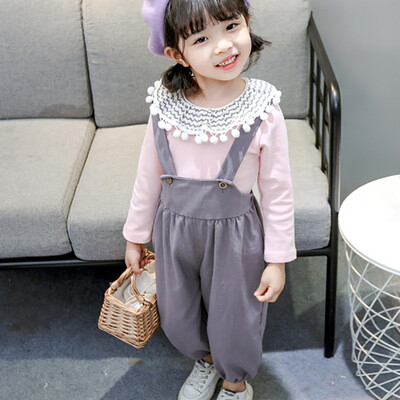 

Baby Girl Clothes 0-3T Lovely Toddler Girl Long-sleeved Girls Sets Simple Casual Top Bib Overalls 2 Pieces Childrens Sets