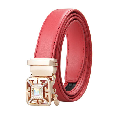 

Womens Automatic Buckle Genuine Leather Ladys Ratchet Holeless Belt Business High Quality Womens Real Belt for Pants