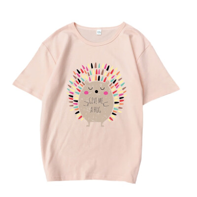 

2018 New Fashion Cartoon Hedgehog Print T-Shirt Girl Short Sleeves O-Neck Tshirt Feminist Tee Print Harajuku T-shirt Women Tops