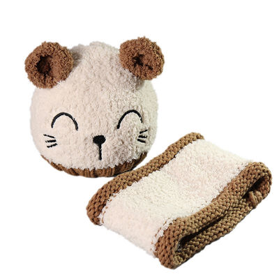 

1 set Winter Warm Baby Girls Boys HatScarf set Toddler Baby Hat Caps Knitted Childrens Cartoon Soft Cat Ear Hats Ring Scarf
