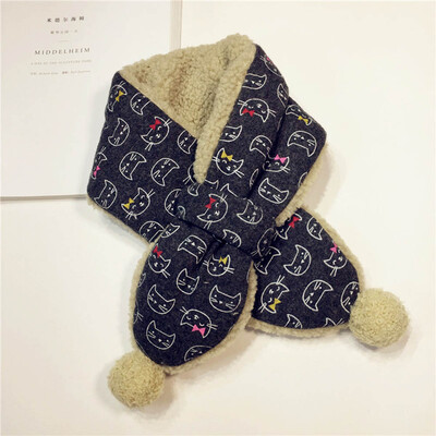 

Autumn And Winter Print Children Scarves Double-Faced Plush Ball Cute Baby Boys Girls Cross