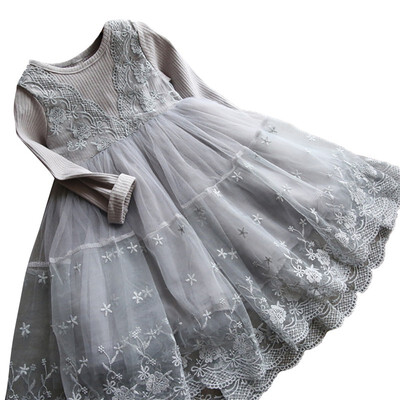 

Baby Girls Long-sleeved Fake 2pcs Lace Dresses Kids Girls Princess Dress Autumn New Wedding Birthday Party Outfits Clothes 2-7Y