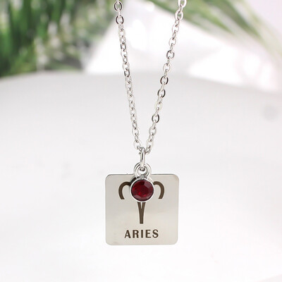 

12 Zodiac Constellation Signs Pendant Necklace Crystal Birthstone Necklace Women Stainless Steel Jewelry
