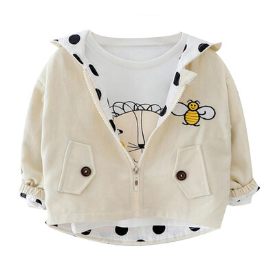 

2019 Autumn Baby Girl Cute Outerwear Cartoon Bee Print Casual Hoodie Zipper Sweatshirt Kids Coat Outfits Cloths