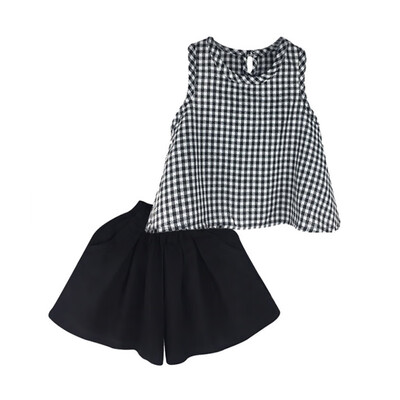 

Fashion Kids Baby Girl Sunsuit Clothes Sets Toddler Girls Summer Plaid Vest TopsLoose Wide Leg Shorts Suits Casual Sets