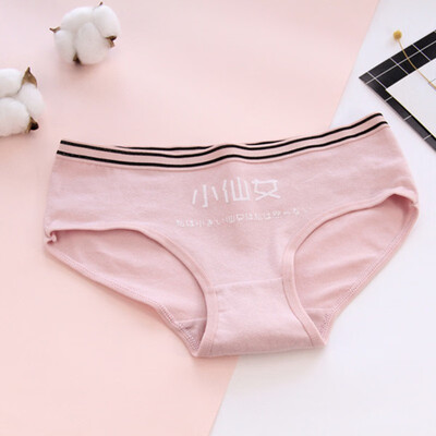 

Women Underwear Briefs Chinese Letters Printed Cotton Panties Mid Waist Soft Stretch Panties Traceless Lightweight Panties