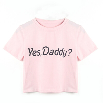 

ROPALIA Letter Yes Daddy Stitch Casual T Shirt Summer YellowWhiteBlackPink Sexy Women Tops Tees Girl T-Shirt Ladies Female
