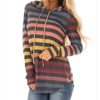

Women Striped Pullover Tops Fashion Personality Sweatshirts Autumn Ladies Concise Hoodie Casual Female All-match Clothes
