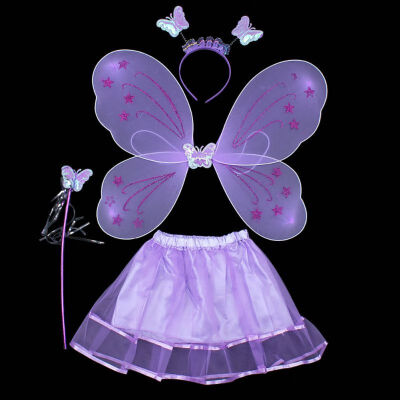 

4 Pcs Fairy Princess Girls Butterfly Wings Sets Party Decoration Wand Headband DIY Costume For Childrens Gifts