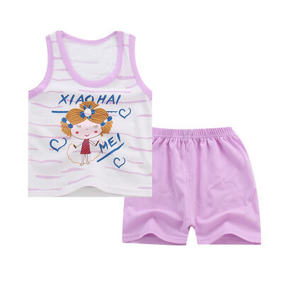 

Childrens Summer Clothing Set Cute Vest Suit Boys And Girls Sleeveless Vest Shorts Suit Cartoon Cotton Suit