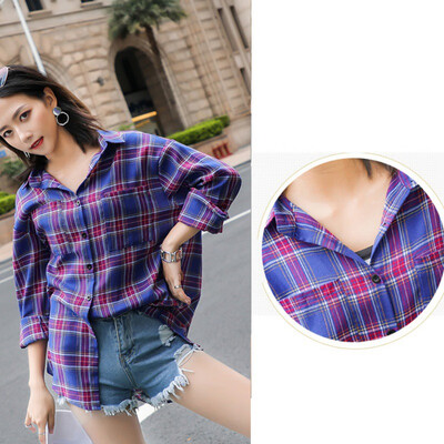 

Linen Blouse Shirt Women Long Sleeve Plaid Printed Kimono Cardigan Blusas Outerwear Casual Loose Sunscreen Female Top Outerwear