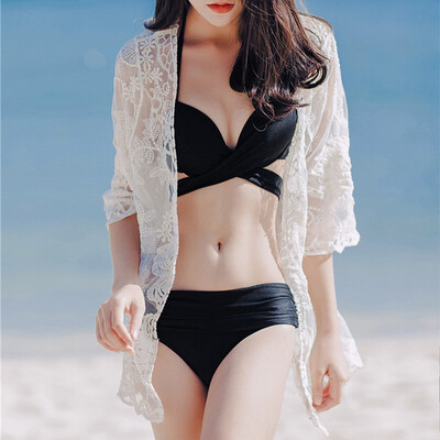 

Fashion Women Sexy Summer Lace Rose Tops White Cardigan Bikini Beach Cover Up Blouse Shirt S3
