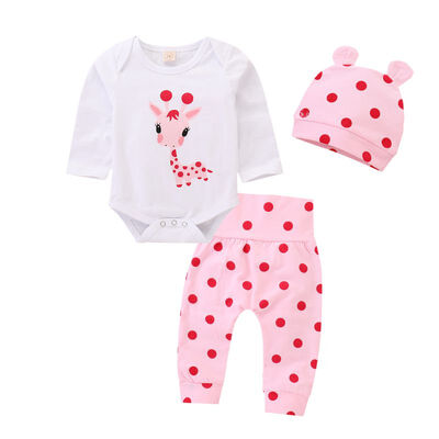 

Baby Girls Romper Set 2018 New Infant Toddler Newborn Cotton Autumn Clothes Tracksuit HatTopsLeggings Pants 3Pcs Set