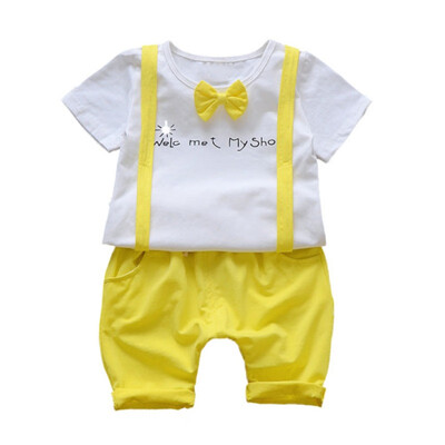 

Summer Toddler Baby Boys Clothing Sets Short Sleeve Bow Tie Letter ShirtSuspenders Shorts Casual Suits NEW