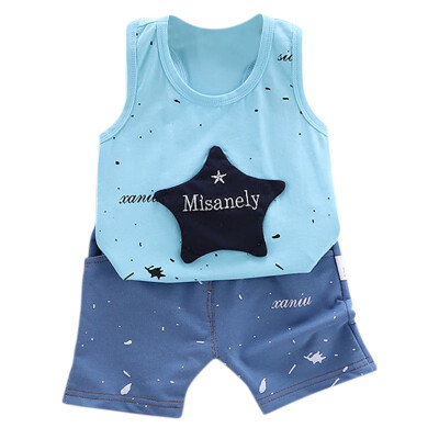 

Summer Children Baby Boys Casual Sleeveless Star Print Vest TopsShorts Suits Costume Set